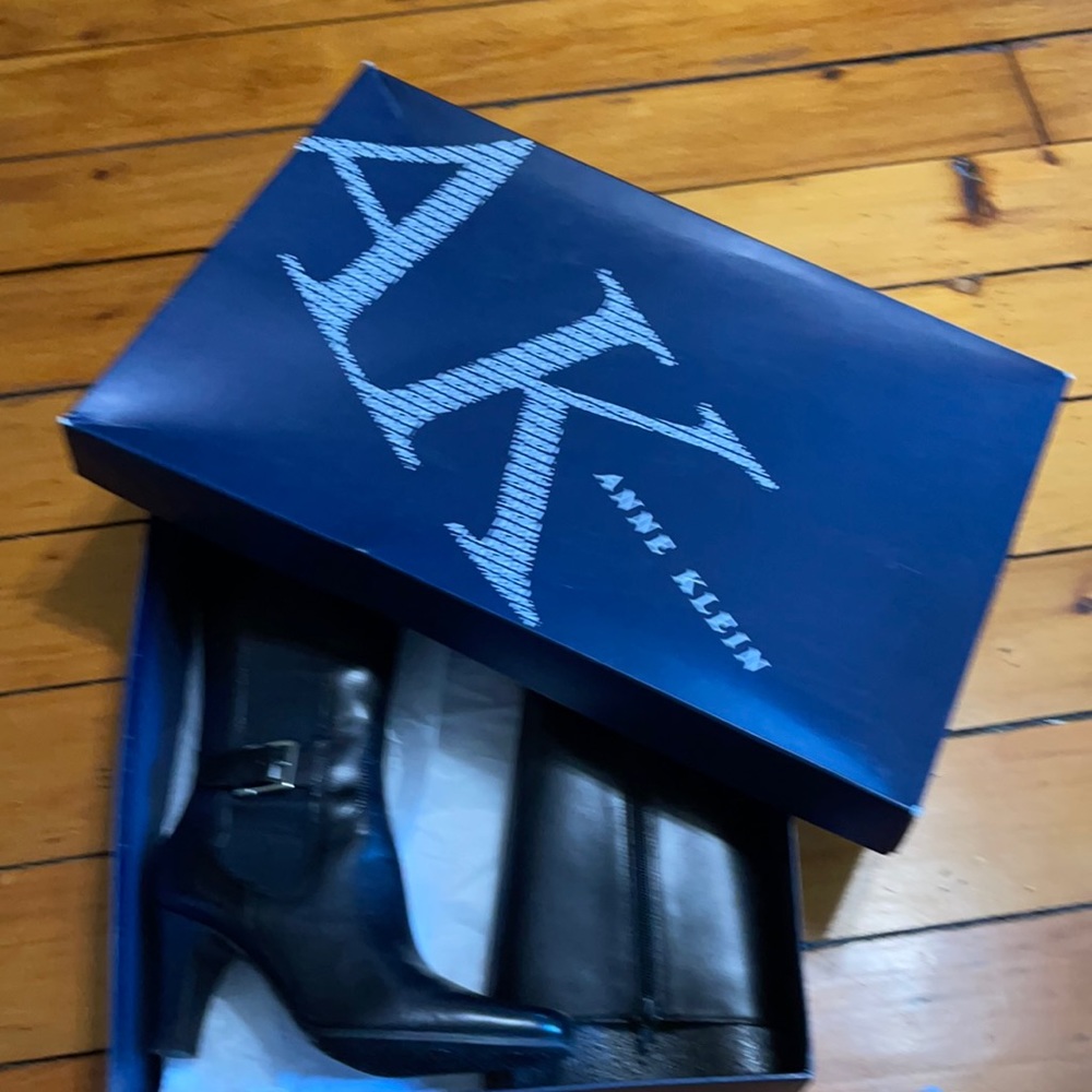 Anne Klein Black Leather Marcoe Boots